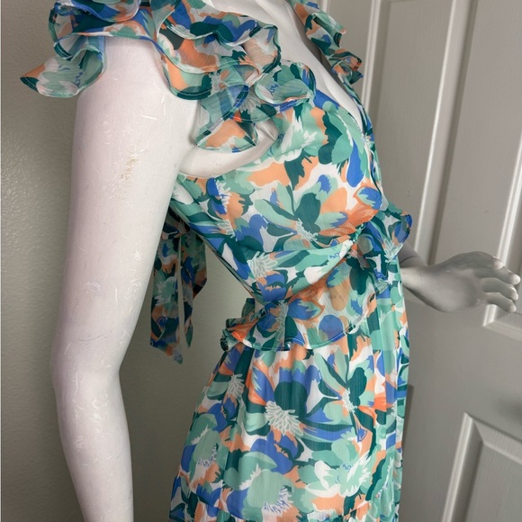 She + Sky Blue and Green Plunge Sundress   A39 - Picture 6 of 13